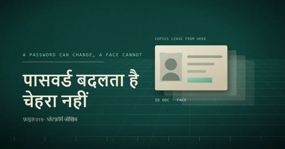 एक पहचान-पत्र का चित्र — तस्वीर और कुछ पंक्तियों के बग़ल में उसकी तीन धुँधली होती नक़लें, ऊपर लिखा «COPIES LEAVE FROM HERE»