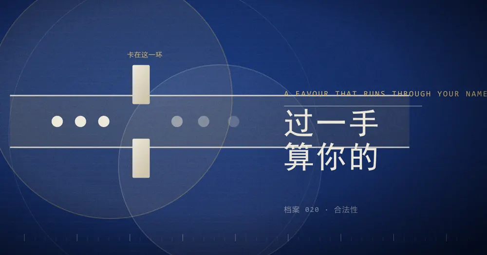 一条横贯画面的管道示意图，中段被一道闸门截住，闸门上方标着「卡在这一环」，左边几个圆点已经通过，右边几个颜色变暗